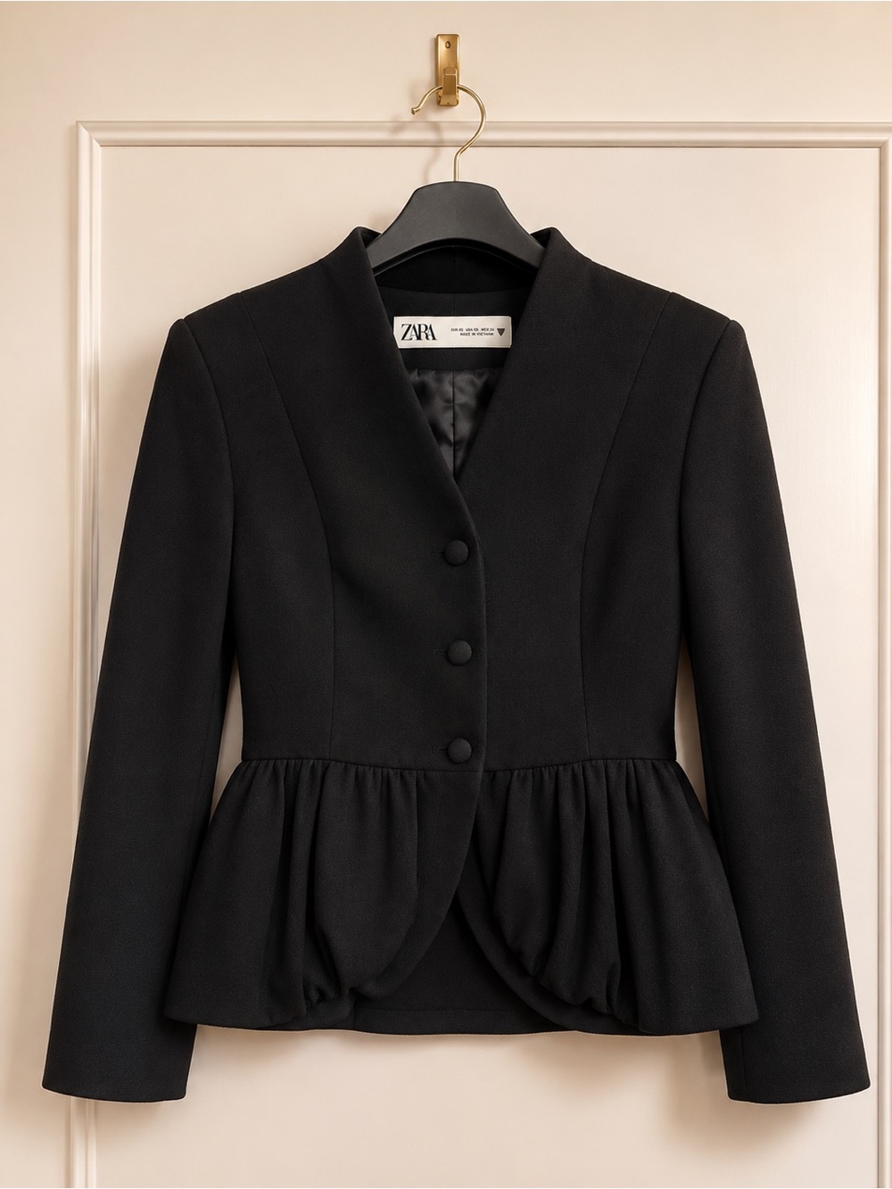 ZARA Black Peplum Tailored Jacket with Covered Buttons